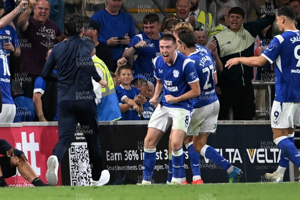 170826 - Cardiff City v Wrexham - Sky Bet Championship - Rubin Colwill of Cardiff City scores a goal from a free kick in the last seconds to equalise the game