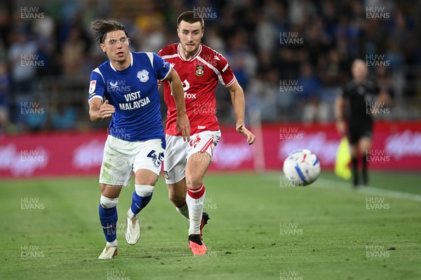 170826 - Cardiff City v Wrexham - Sky Bet Championship - Cian Ashford of Cardiff City is challenged by George Thomason of Wrexham