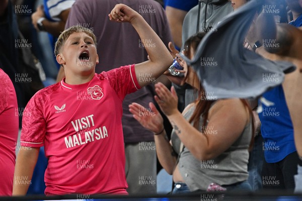 170826 - Cardiff City v Wrexham - Sky Bet Championship - Cardiff fans celebrate at full time