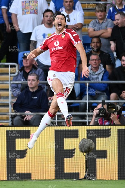 170826 - Cardiff City v Wrexham - Sky Bet Championship - Kieffer Moore of Wrexham celebrates scoring a goal