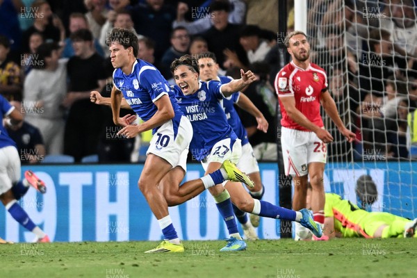 170826 - Cardiff City v Wrexham - Sky Bet Championship - Rubin Colwill of Cardiff City celebrates scoring a goal in the last seconds of the match