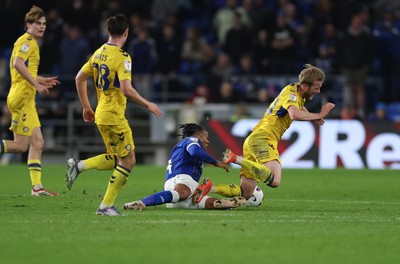 170326 - Cardiff `City v Wycombe Wanderers, EFL Sky Bet League 1 - Gabiel Osho of Cardiff City is shown a red card for this tackle on Ewan Henderson of Wycombe Wanderers