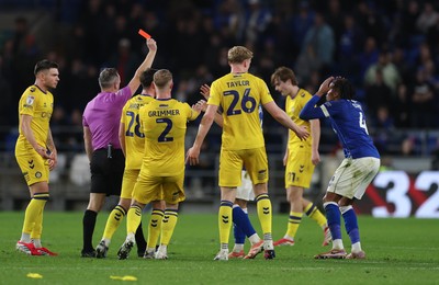 170326 - Cardiff `City v Wycombe Wanderers, EFL Sky Bet League 1 - Gabiel Osho of Cardiff City is shown a red card for the tackle on Ewan Henderson of Wycombe Wanderers