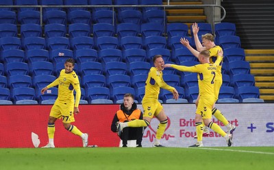 170326 - Cardiff `City v Wycombe Wanderers, EFL Sky Bet League 1 - Cauley Woodrow of Wycombe Wanderers celebrates after scoring the second goal