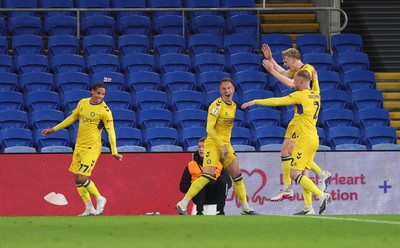 170326 - Cardiff `City v Wycombe Wanderers, EFL Sky Bet League 1 - Cauley Woodrow of Wycombe Wanderers celebrates after scoring the second goal