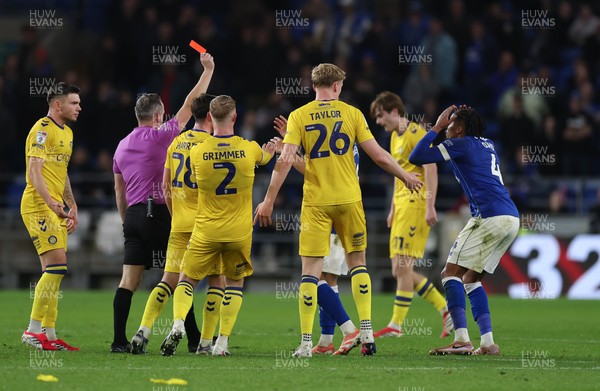 170326 - Cardiff `City v Wycombe Wanderers, EFL Sky Bet League 1 - Gabiel Osho of Cardiff City is shown a red card for the tackle on Ewan Henderson of Wycombe Wanderers