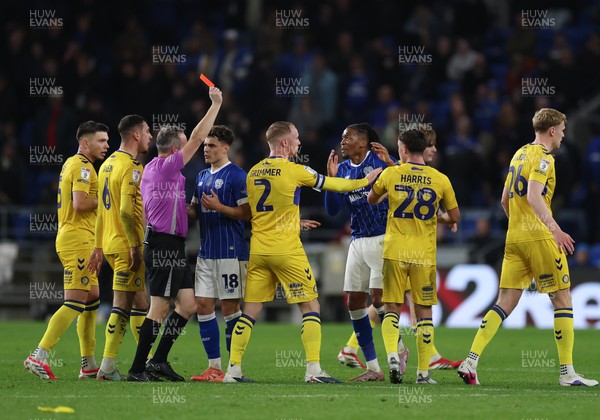 170326 - Cardiff `City v Wycombe Wanderers, EFL Sky Bet League 1 - Gabiel Osho of Cardiff City is shown a red card for the tackle on Ewan Henderson of Wycombe Wanderers