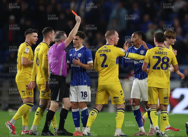 170326 - Cardiff `City v Wycombe Wanderers, EFL Sky Bet League 1 - Gabiel Osho of Cardiff City is shown a red card for the tackle on Ewan Henderson of Wycombe Wanderers