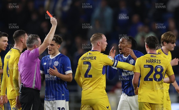 170326 - Cardiff `City v Wycombe Wanderers, EFL Sky Bet League 1 - Gabiel Osho of Cardiff City is shown a red card for the tackle on Ewan Henderson of Wycombe Wanderers
