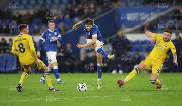 170326 - Cardiff `City v Wycombe Wanderers, EFL Sky Bet League 1 - Joel Colwill of Cardiff City sees his shot blocked by Aaron Morley of Wycombe Wanderers