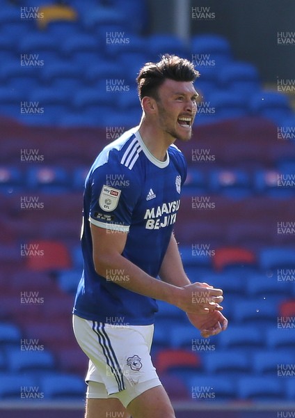 240421 Cardiff City v Wycombe Wanderers, Sky Bet Championship - Kieffer Moore of Cardiff City celebrates after scoring his second goal