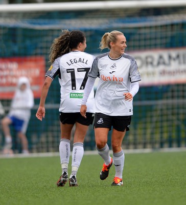 140424 - Cardiff City Women v Swansea City Women - Genero Adran Trophy Final - Monet Legall of Swansea City Women celebrates scoring a goal with Lucy Finch of Swansea City Women