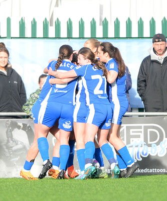 140424 - Cardiff City Women v Swansea City Women - Genero Adran Trophy Final - Cardiff City Women celebrate after equalising the game