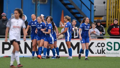 140424 - Cardiff City Women v Swansea City Women - Genero Adran Trophy Final - Cardiff City celebrates scoring a goal