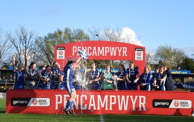 140424 - Cardiff City Women v Swansea City Women - Genero Adran Trophy Final - Cardiff City Women celebrate lifting the Adran Trophy