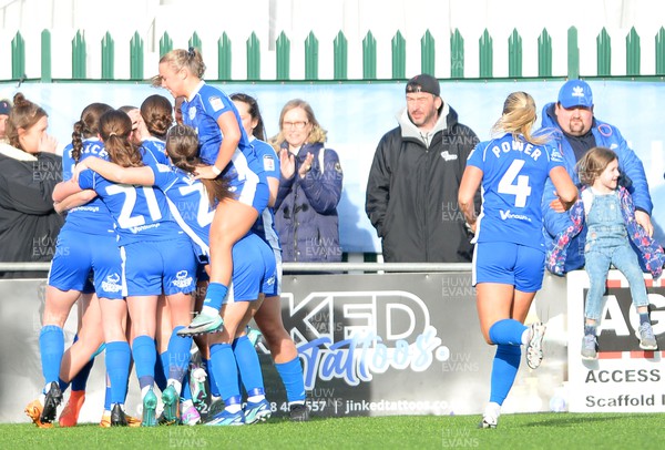 140424 - Cardiff City Women v Swansea City Women - Genero Adran Trophy Final - Cardiff City Women celebrate after equalising the game