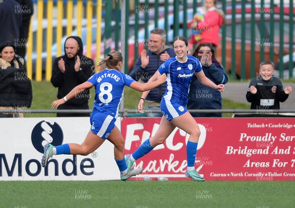 140424 - Cardiff City Women v Swansea City Women - Genero Adran Trophy Final - Cardiff City celebrates scoring a goal