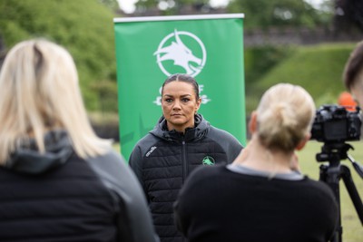 300524 - Picture shows Captain Nia Jones outside Cardiff Castle as The LexisNexis Cardiff Dragons have been selected as one of the eight teams to enter the new phase of the Netball Super League (NSL)