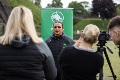 300524 - Picture shows Captain Nia Jones outside Cardiff Castle as The LexisNexis Cardiff Dragons have been selected as one of the eight teams to enter the new phase of the Netball Super League (NSL)