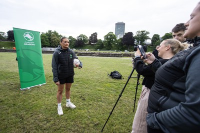 300524 - Picture shows Captain Nia Jones outside Cardiff Castle as The LexisNexis Cardiff Dragons have been selected as one of the eight teams to enter the new phase of the Netball Super League (NSL)