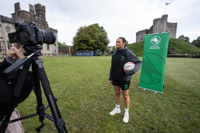 300524 - Picture shows Captain Nia Jones outside Cardiff Castle as The LexisNexis Cardiff Dragons have been selected as one of the eight teams to enter the new phase of the Netball Super League (NSL)