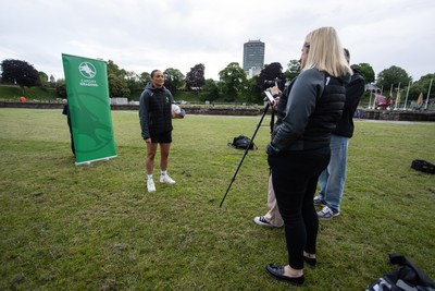 300524 - Picture shows Captain Nia Jones outside Cardiff Castle as The LexisNexis Cardiff Dragons have been selected as one of the eight teams to enter the new phase of the Netball Super League (NSL)