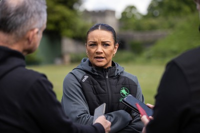 300524 - Picture shows Captain Nia Jones outside Cardiff Castle as The LexisNexis Cardiff Dragons have been selected as one of the eight teams to enter the new phase of the Netball Super League (NSL)