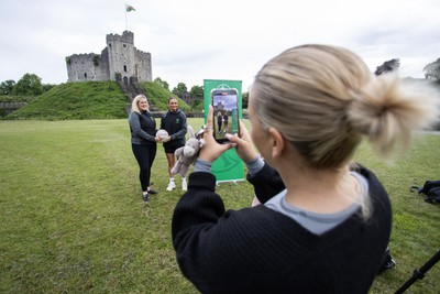 300524 - Picture shows Chief Executive Vicki Sutton and Captain Nia Jones outside Cardiff Castle as The LexisNexis Cardiff Dragons have been selected as one of the eight teams to enter the new phase of the Netball Super League (NSL)