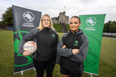 300524 - Picture shows Chief Executive Vicki Sutton and Captain Nia Jones outside Cardiff Castle as The LexisNexis Cardiff Dragons have been selected as one of the eight teams to enter the new phase of the Netball Super League (NSL)