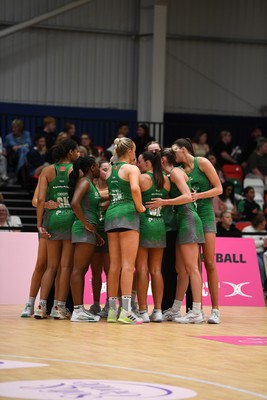 210525 - Cardiff Dragons v Birmingham Panthers - Netball Super League - Cardiff Dragons huddle at full time