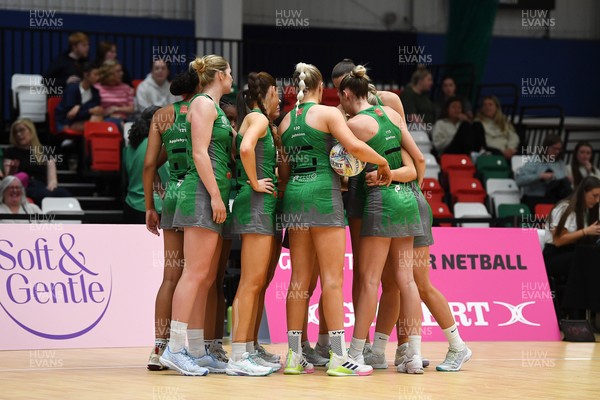 210525 - Cardiff Dragons v Birmingham Panthers - Netball Super League - Cardiff Dragons huddle