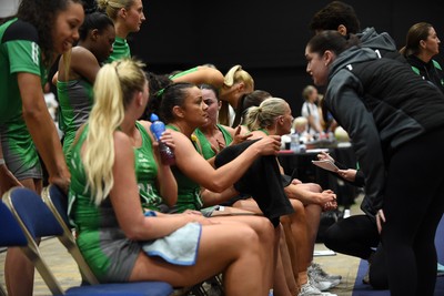 080624 - Cardiff Dragons v Leeds Rhinos - Vitality Netball Super League - The Cardiff Dragons bench