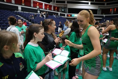 140625 - Cardiff Dragons v London Pulse - Netball Super League - Thea Rhodes with fans