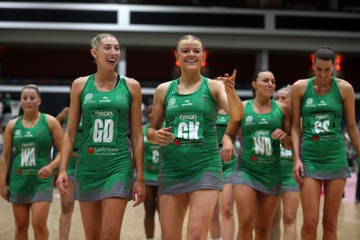 140625 - Cardiff Dragons v London Pulse - Netball Super League - Jacqui Newton and Alex Johnson of Cardiff Dragons