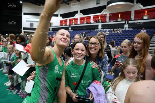 140625 - Cardiff Dragons v London Pulse - Netball Super League - Phillipa Yarranton of Cardiff Dragons with fans