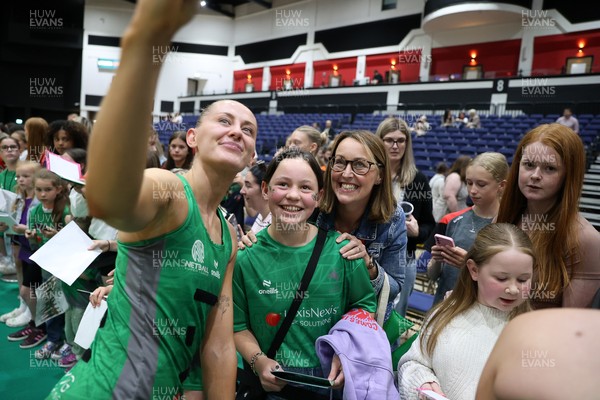 140625 - Cardiff Dragons v London Pulse - Netball Super League - Phillipa Yarranton of Cardiff Dragons with fans