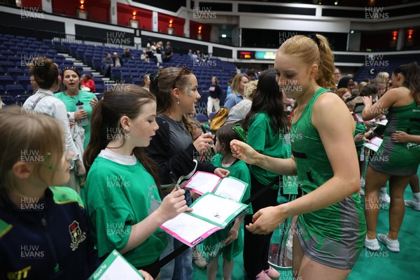 140625 - Cardiff Dragons v London Pulse - Netball Super League - Thea Rhodes with fans