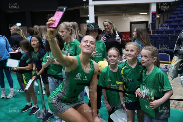 140625 - Cardiff Dragons v London Pulse - Netball Super League - Phillipa Yarranton of Cardiff Dragons with fans