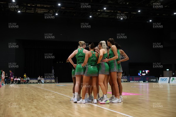 240525 - Cardiff Dragons v Loughborough Lightning - Netball Super League - Team huddle