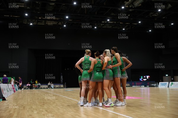 240525 - Cardiff Dragons v Loughborough Lightning - Netball Super League - Team huddle
