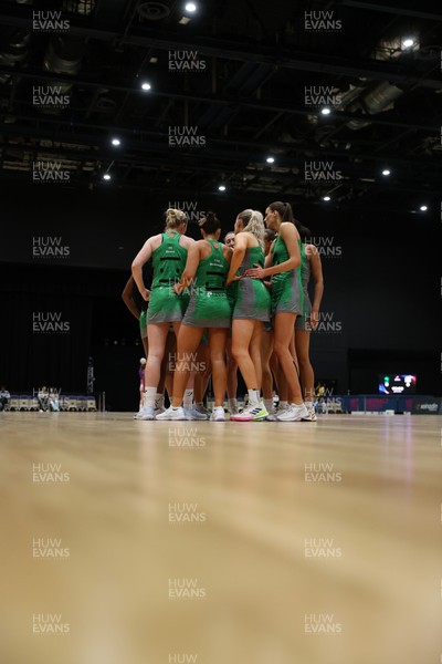 240525 - Cardiff Dragons v Loughborough Lightning - Netball Super League - Team huddle