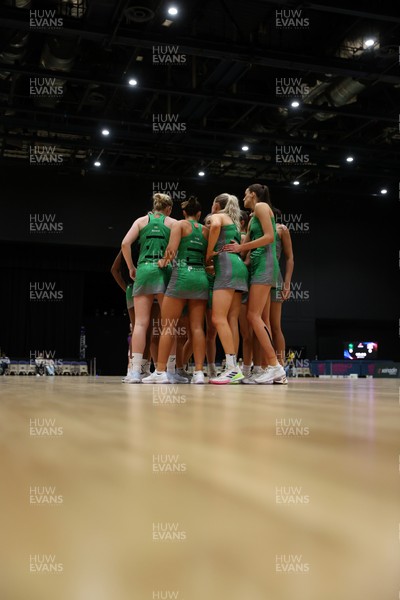 240525 - Cardiff Dragons v Loughborough Lightning - Netball Super League - Team huddle