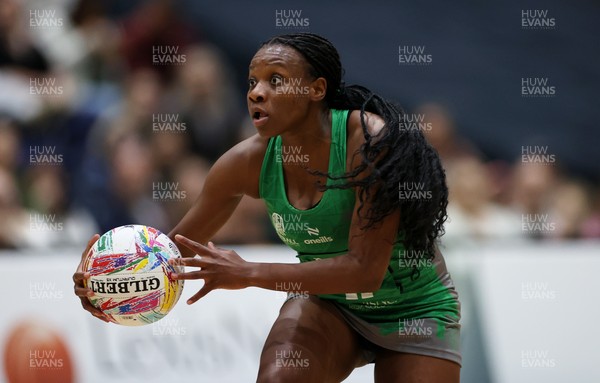 240525 - Cardiff Dragons v Loughborough Lightning - Netball Super League - Khanyisa Chawane of Cardiff Dragons