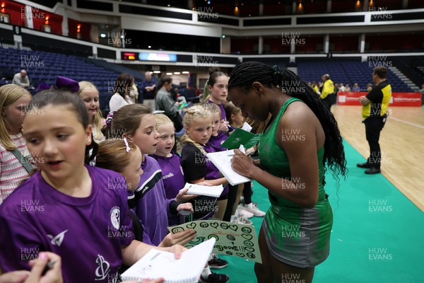 240525 - Cardiff Dragons v Loughborough Lightning - Netball Super League - Khanyisa Chawane of Cardiff Dragons