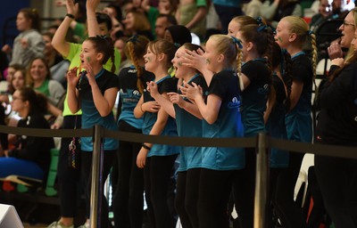 260424 - Cardiff Dragons v Strathclyde Sirens - Vitality Netball Super League - Fans of Cardiff Dragons Cheering on Their side