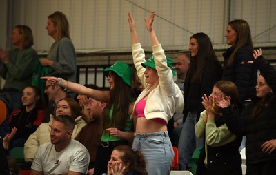 260424 - Cardiff Dragons v Strathclyde Sirens - Vitality Netball Super League - Fans of Cardiff Dragons Cheering on Their side