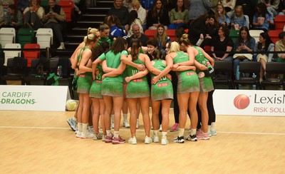 260424 - Cardiff Dragons v Strathclyde Sirens - Vitality Netball Super League - The Cardiff Dragons Huddle