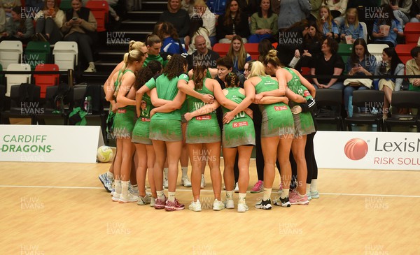 260424 - Cardiff Dragons v Strathclyde Sirens - Vitality Netball Super League - The Cardiff Dragons Huddle