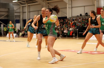 190424 - Cardiff Dragons v Surrey Storms - Vitality Netball Super League - Laura Rudland of Cardiff Dragons