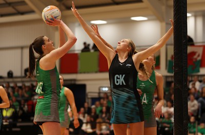 190424 - Cardiff Dragons v Surrey Storms - Vitality Netball Super League - Georgia Rowe of Cardiff Dragons